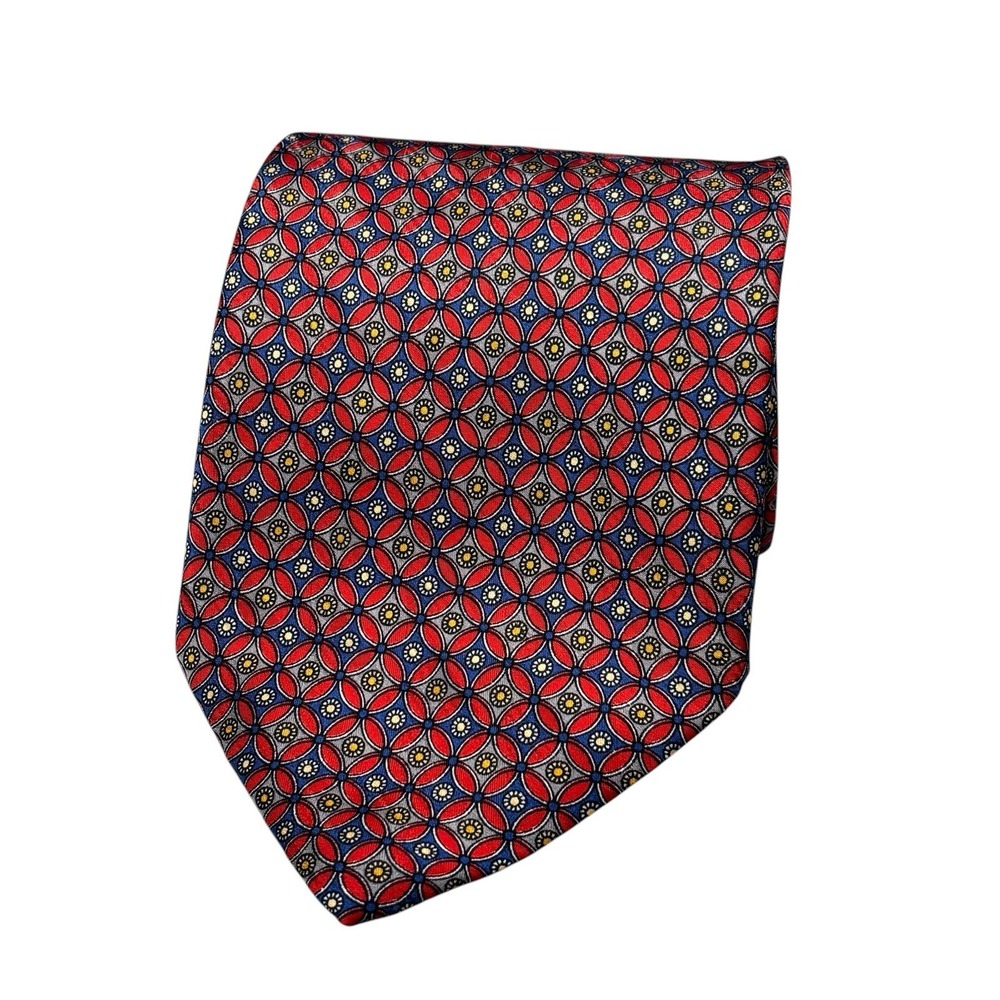 Robert Talbott Nordstrom Silk Tie Red Blue Geometric Medallion Mens Necktie
